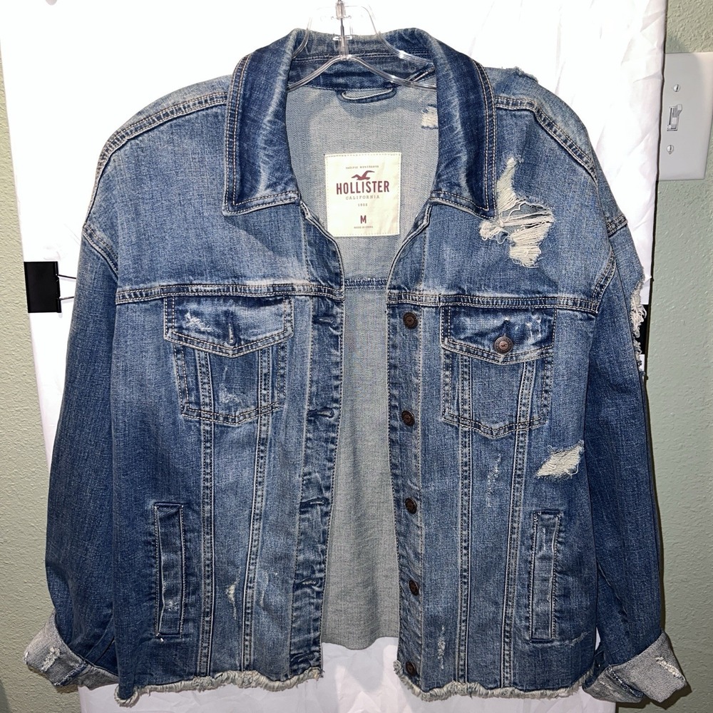 Y2K Hollister Distressed Button Down Denim Jean Jacket M Western Festival Boho